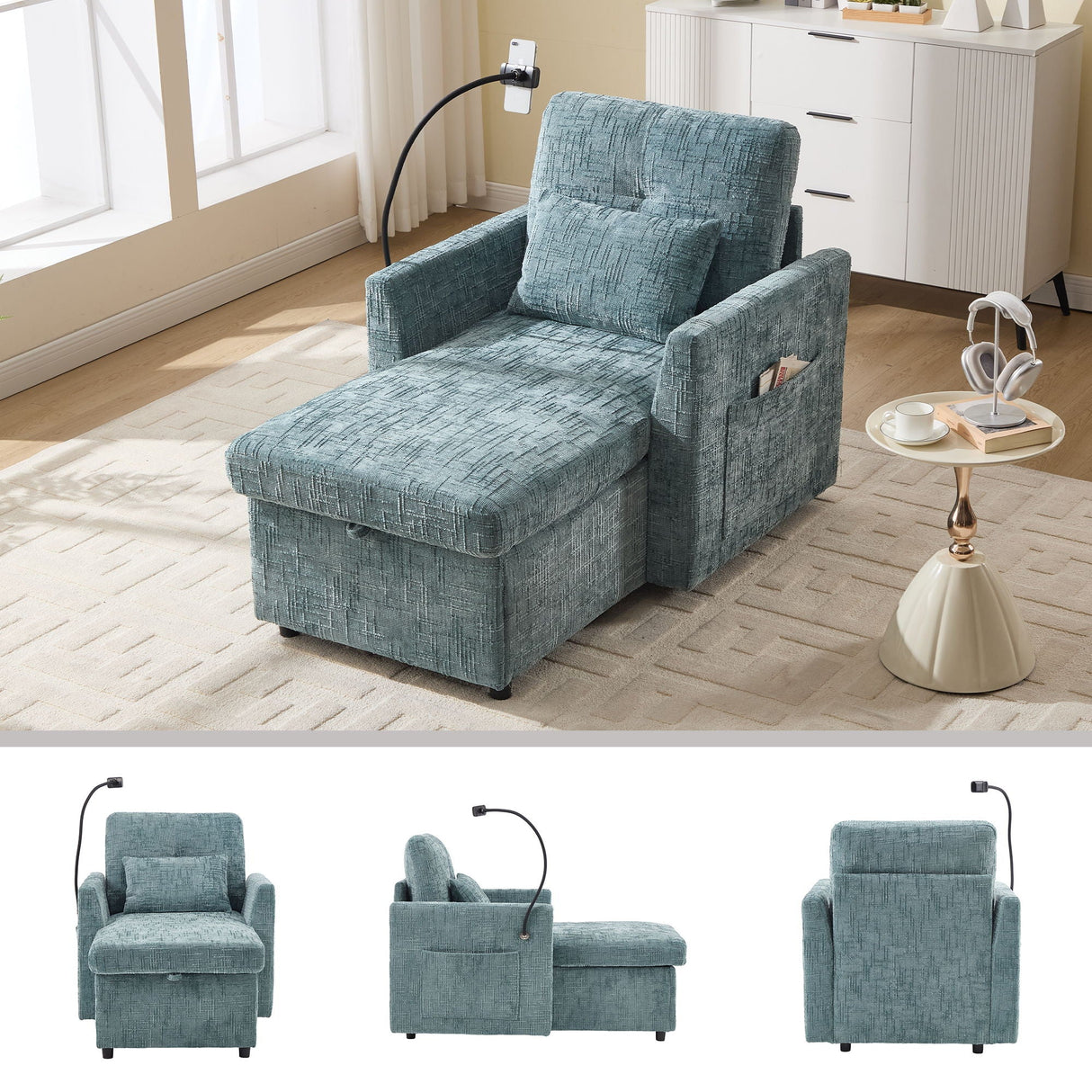 Multifunctional Recliner Sofa with Storage and Phone Bracket