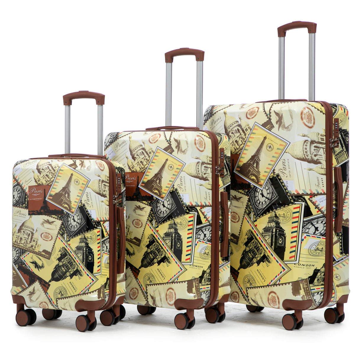 20'/24'/28'-3-pcs/set-in-PC-Spinner-Wheel-Luggage,-Carry-on-Suitcase,-With-Printed-pattern-and-Combination-Lock-(City-Stamps)-Luggage-Sets