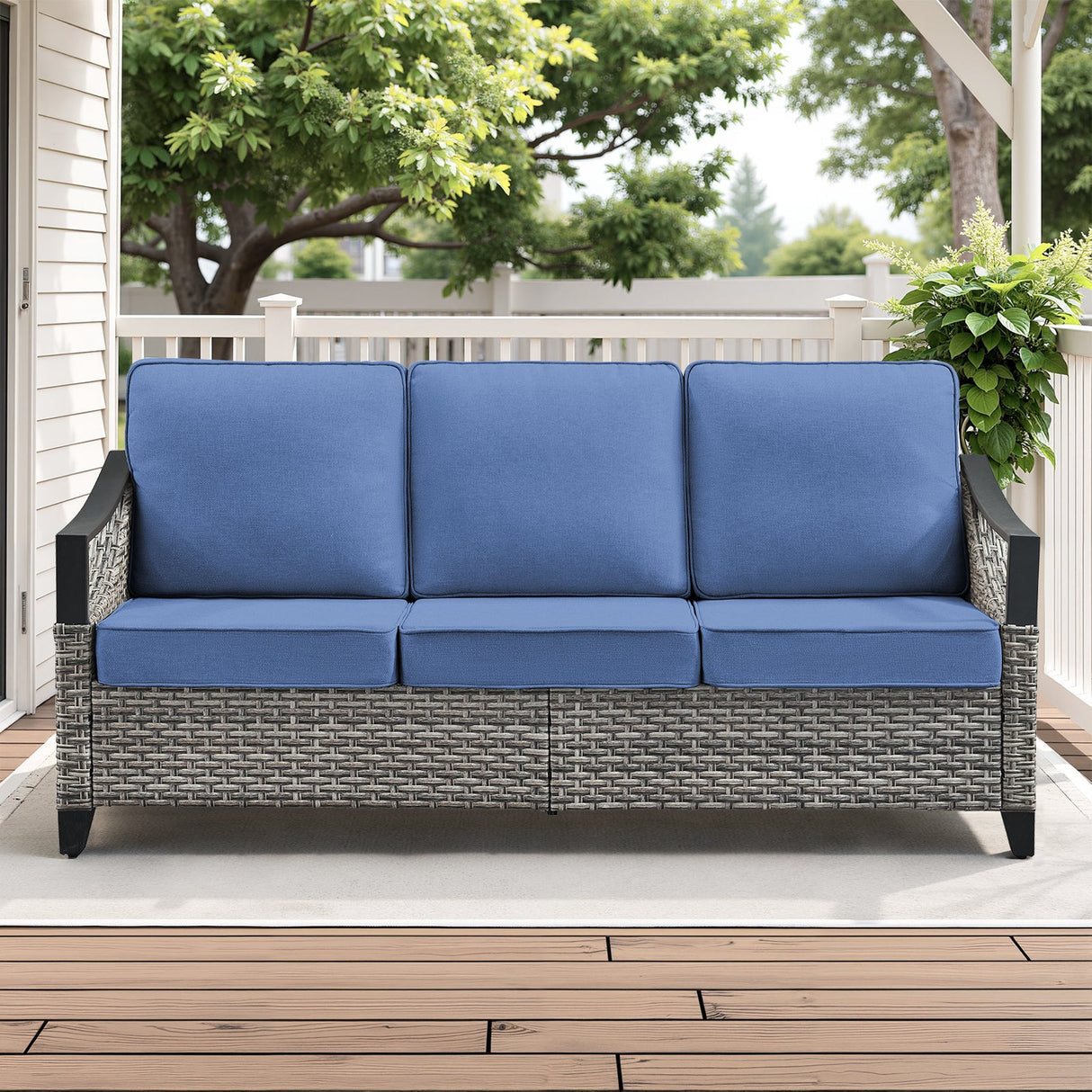 73.4" Wide Outdoor Wicker Sofa