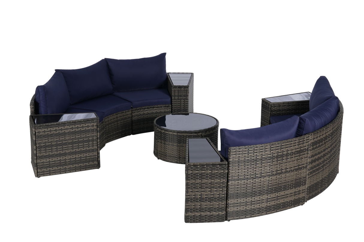 Outdoor Patio Furniture 11-Piece Half-Moon Sectional Round Patio Furniture Set