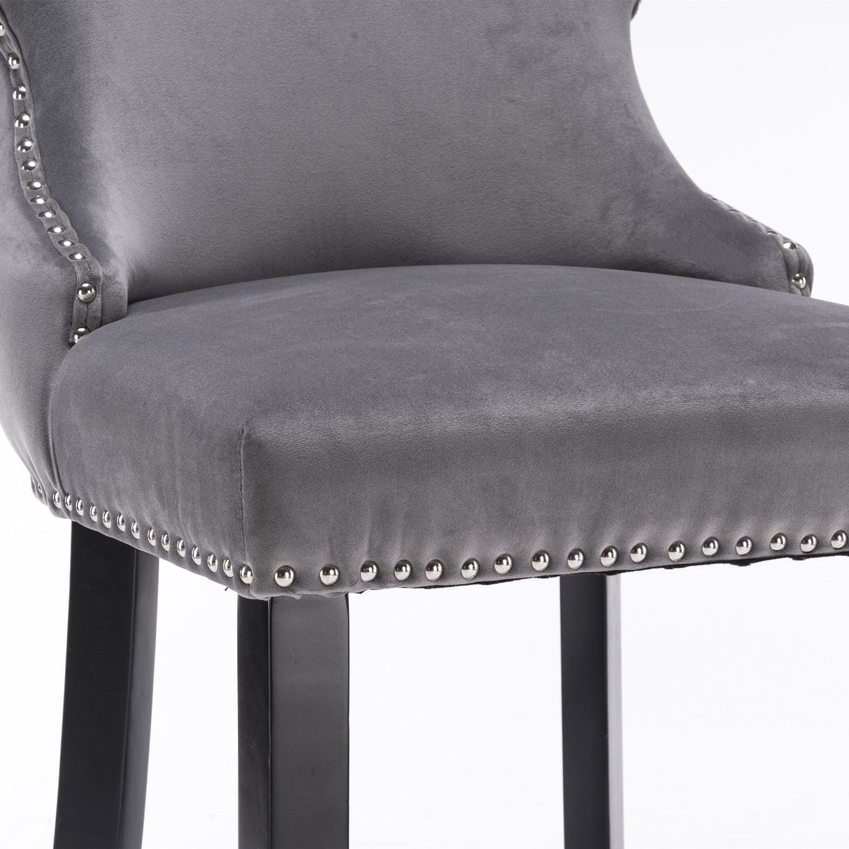 Contemporary Upholstered Wing-Back Barstools With Button Tufted Decoration And Wooden Legs, And Nailhead Trim, Leisure Style Bar Chairs, Bar Stools (Set of 2)