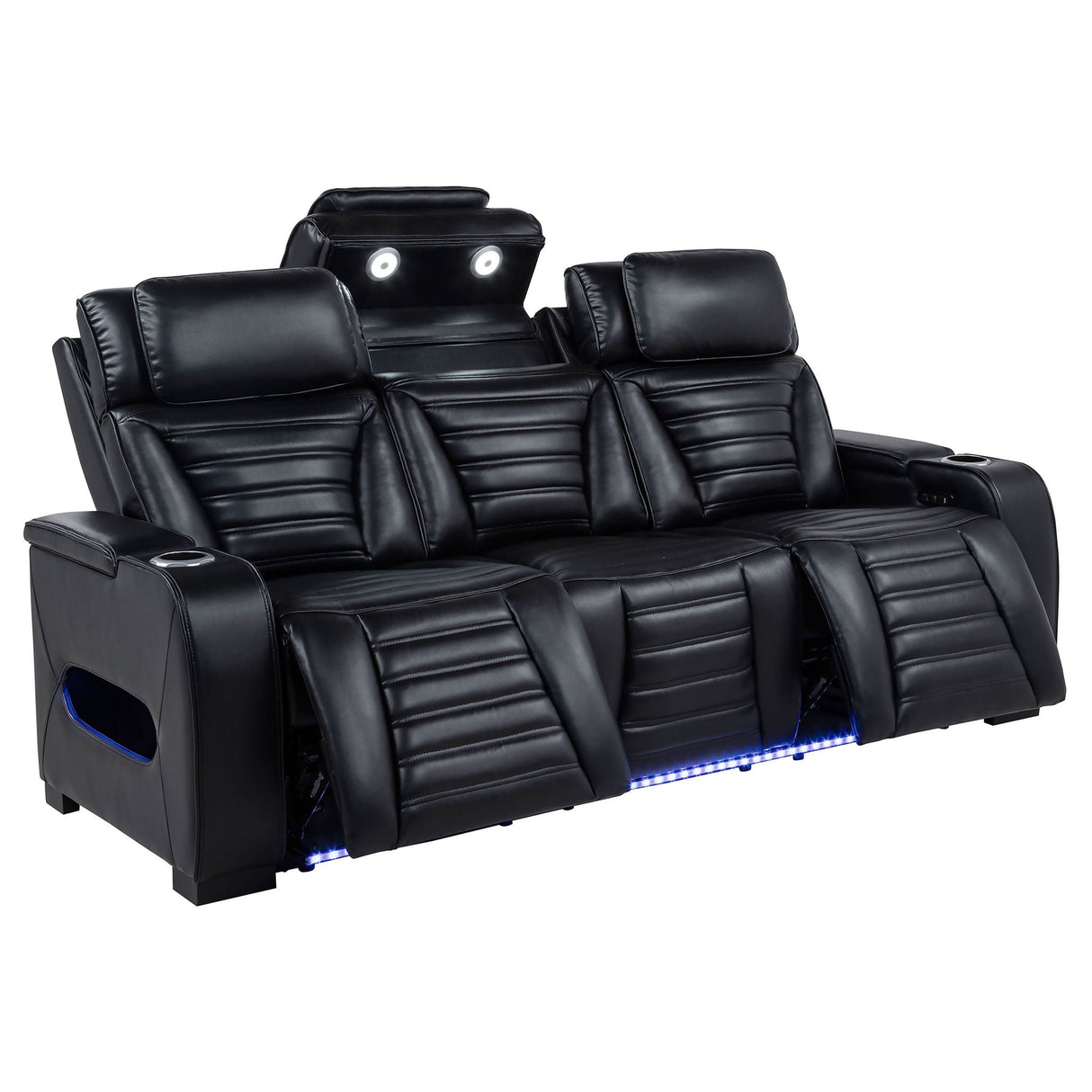 Zuma 3-piece Faux Leather Dual Power LED Sofa Set Black