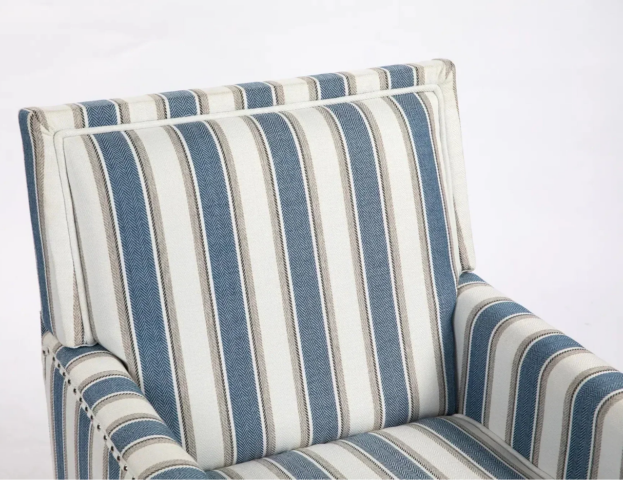 Upholstered Accent Chair with Striped Linen Fabric and Nailhead Trim