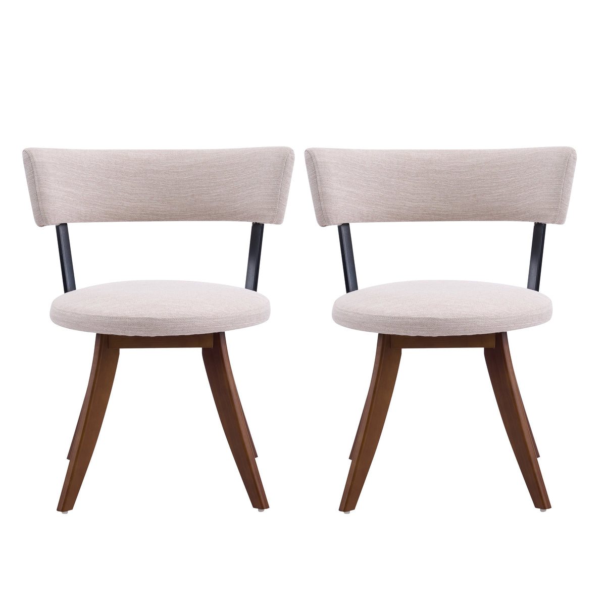 Modern Upholstered Dining Chair with Curved Back and Walnut Base - Beige