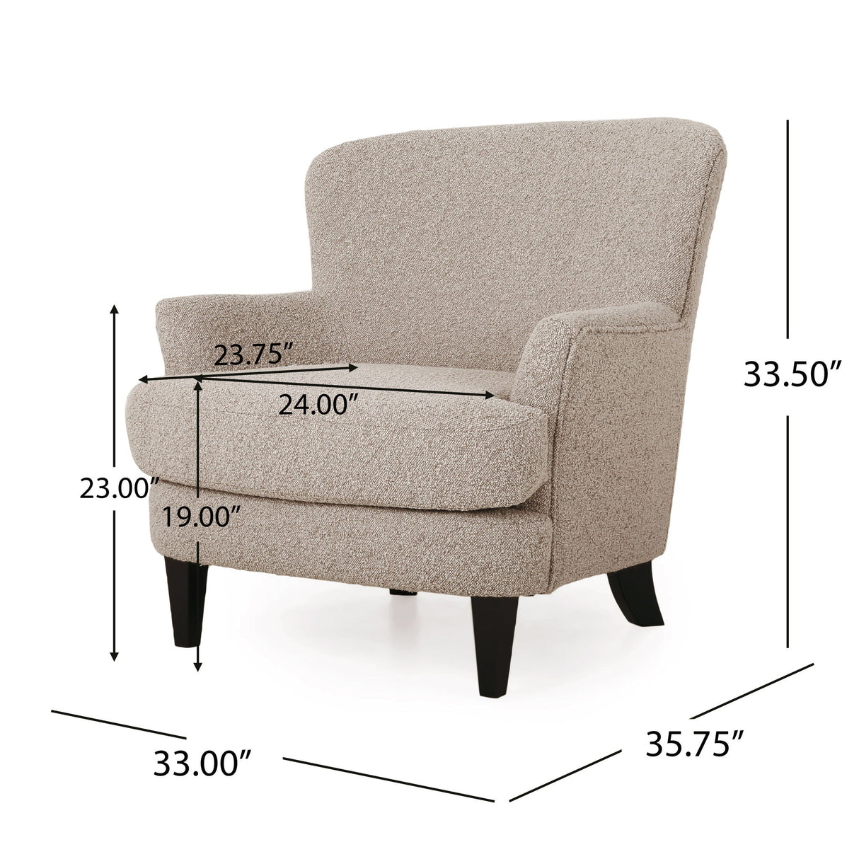Melodique Boucle Fabric Upholstered Club Chair With Tapered Legs