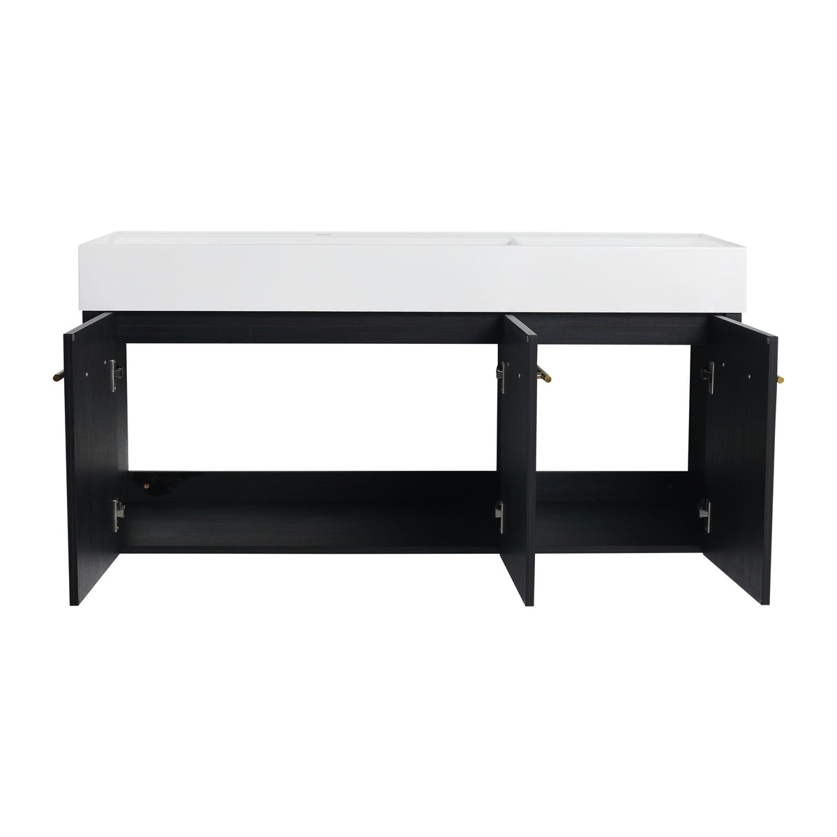Contemporary 48" Wall Mounted Bathroom Vanity With Resin Sink And Soft Closing Doors And Line - Black Chestnut