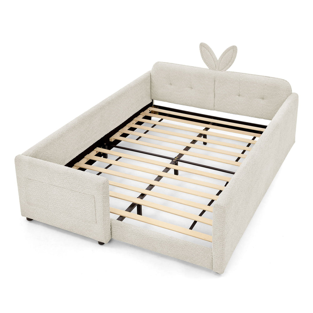 Cute Rabbit Ear Upholstered Platform Bed Frame With Safety Rail