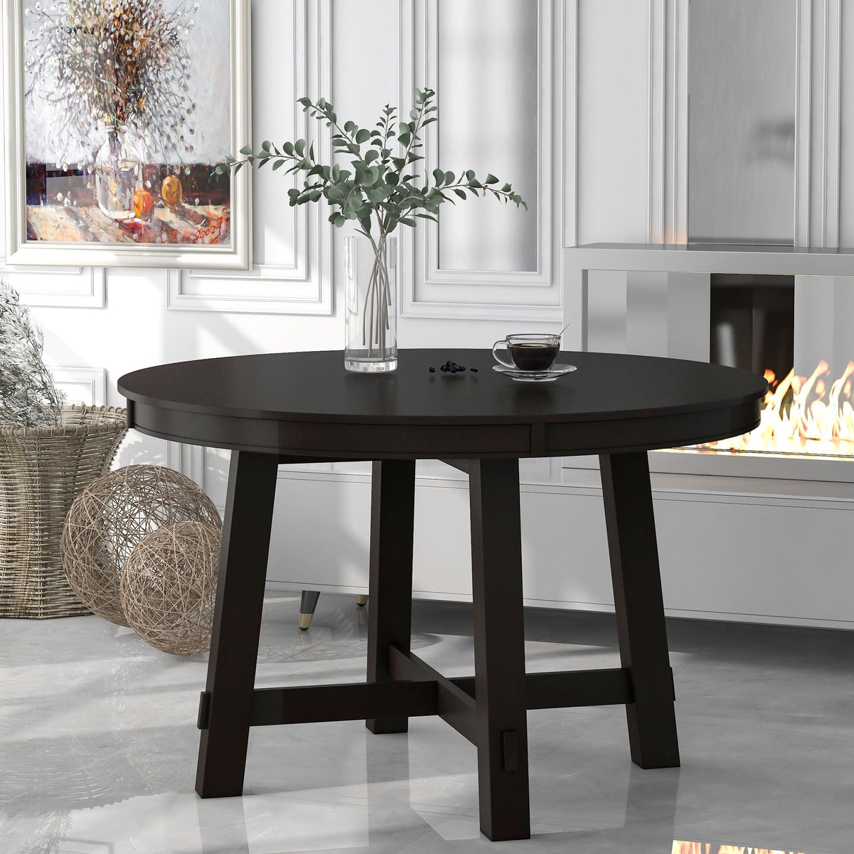 Gia Round Extendable Dining Table with 16" Leaf Wood