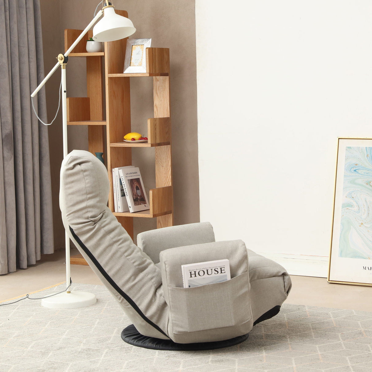 Modern With Metal Frame Swivel Game Lounge Chair With Adjustable Headrest And Waist Support, 360 Degree Rotatable Leisure Chair For Living Room - Gray