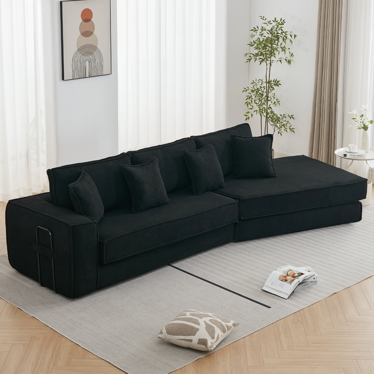 Folding Convertible Out Sleeper Sofa Bed 3-Seat Black