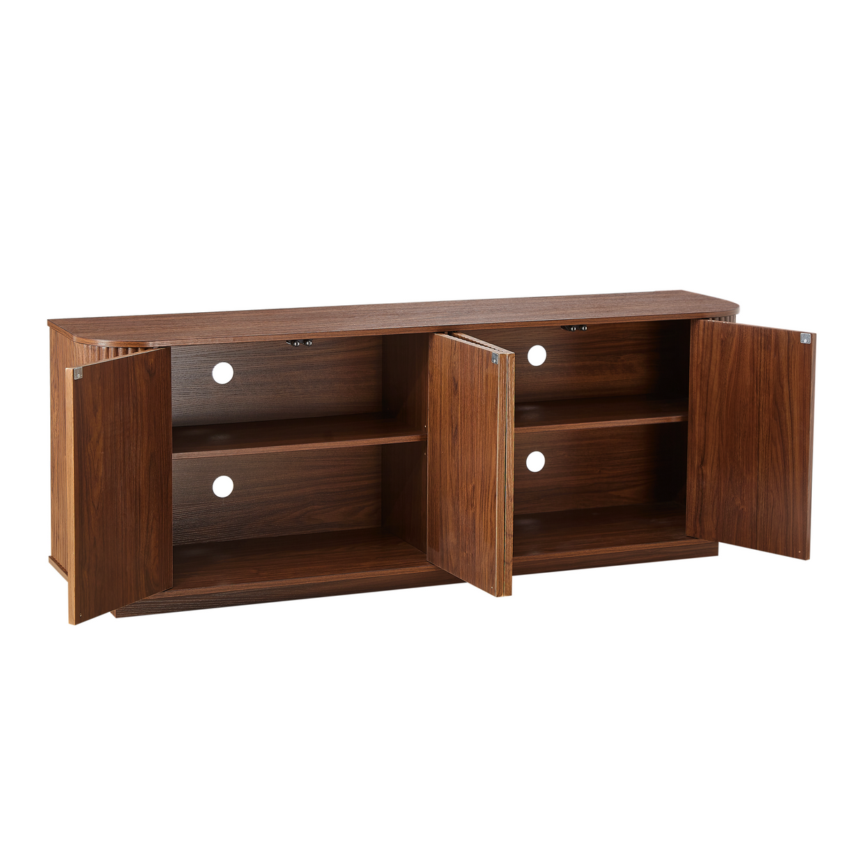 Sideboard Storage Cabinet TV Stand with Wave Pattern in Walnut