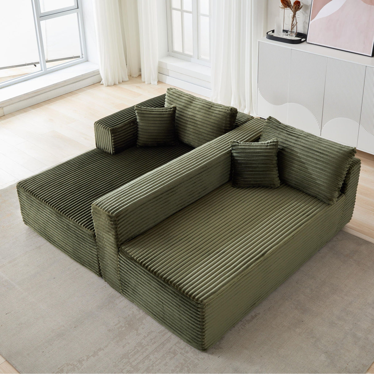 Compression Sectional Couch With Comfy Chaise, Boneless L Shape Sofa With Deep Seat