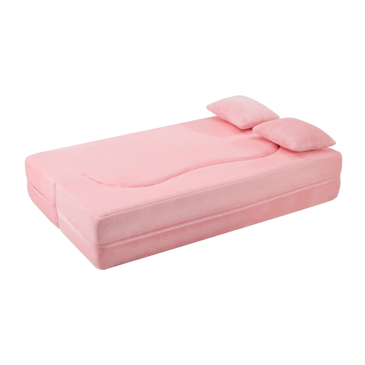 71-Inch Folding Sofa Bed in Pink Chenille with High-Density Foam