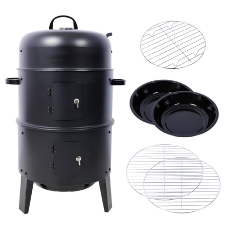 Charcoal-Smoker-Grill-Wood-Smoker-Grills-Outdoor-Cooking-16-Inch-Vertical-Smoker-Portable-BBQ-Grill-for-Camping,-Black-