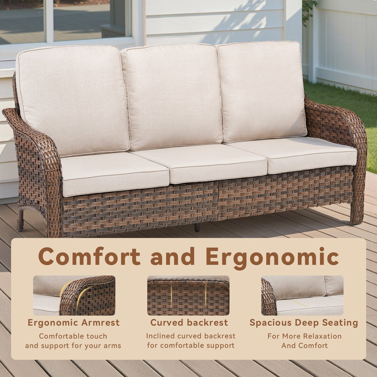 70.9" PE Wicker Rattan Outdoor Furniture Set