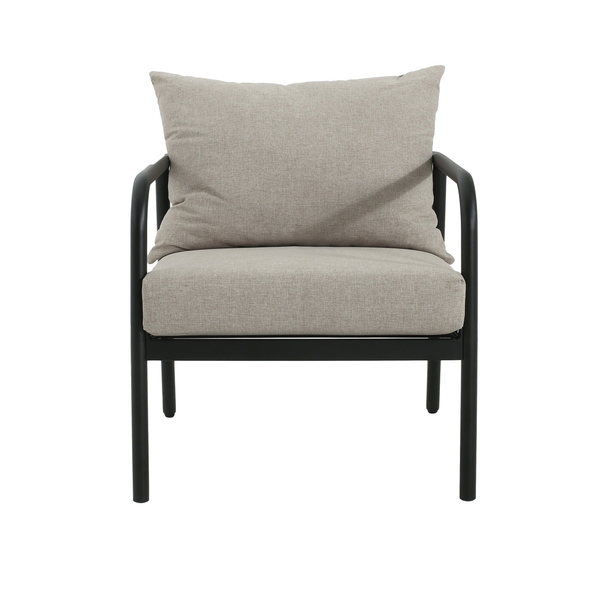 Leora Modern Minimalist Round Tube Sofa Chair with Cushions in Beige and Black Aluminum