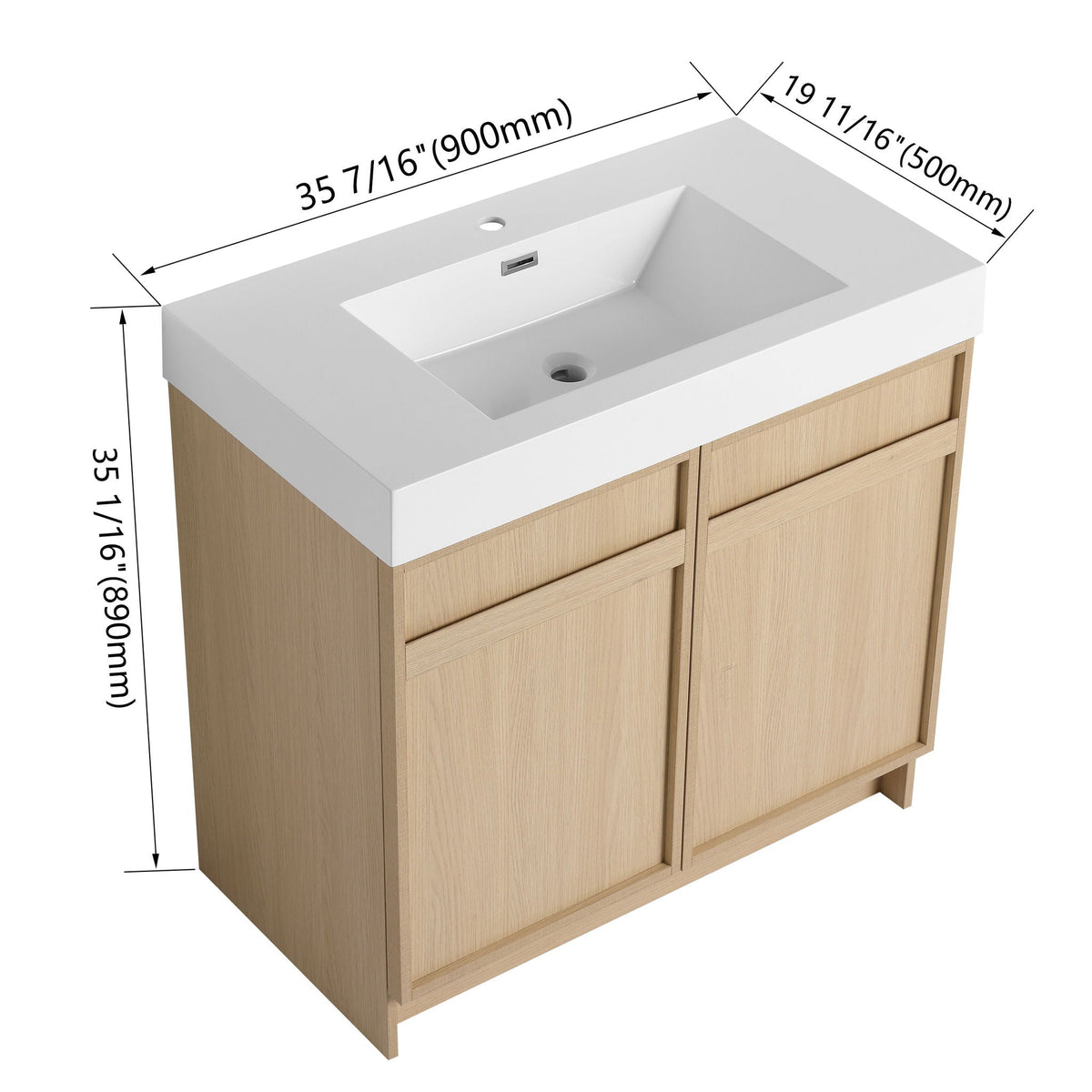 Light Brown Freestanding Bathroom Vanity with Resin Sink & Soft Close Cabinet Doors
