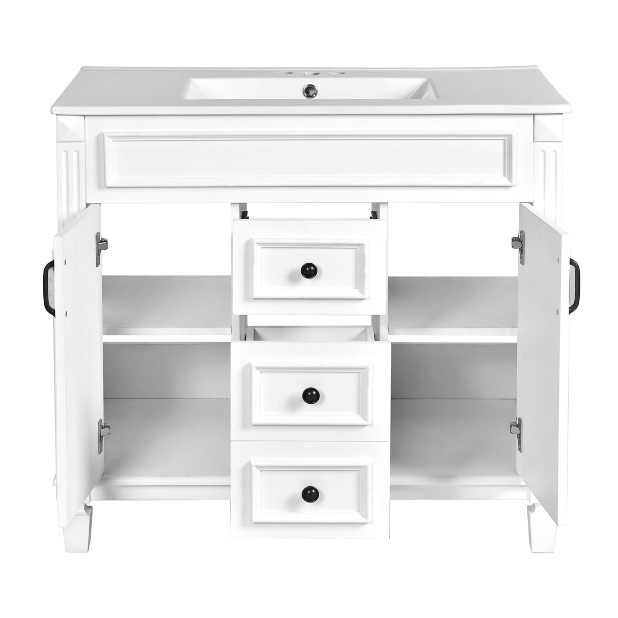 Bathroom Vanity With Top Sink, Basin On Cabinet With 2 Soft Closing Doors And 2 Drawers
