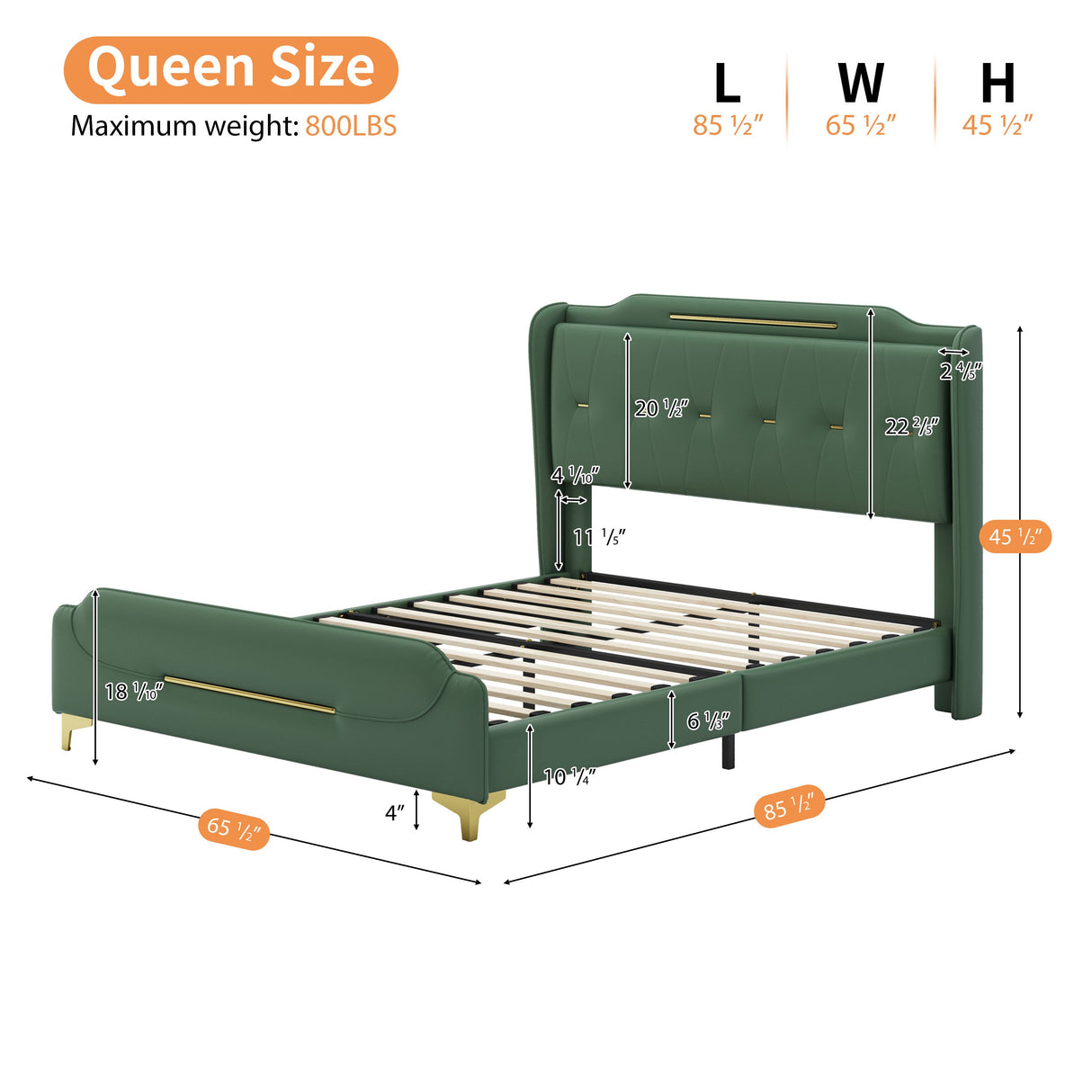 Queen Size Leather Bed Frame with Wingback Headboard & Footboard
