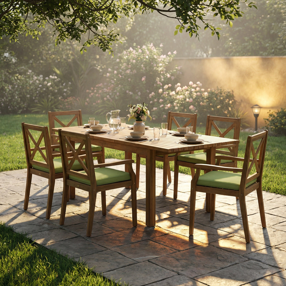 7 Pieces Acacia Wood Outdoor Dining Set