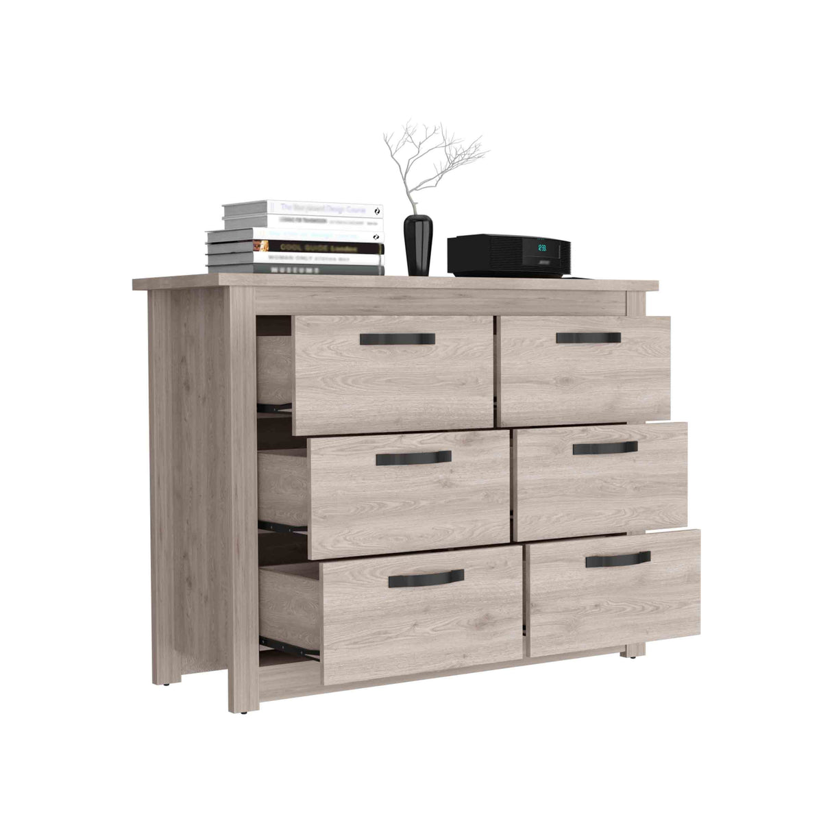 Modern 6-Drawer Dresser with Metal Hardware – Gray Finish