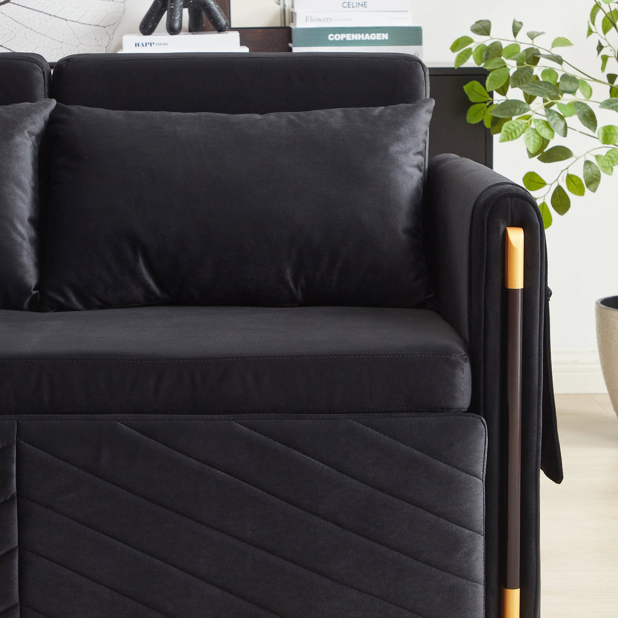 Conway Convertible Velvet Loveseat Sleeper with Arm Storage and Adjustable Back