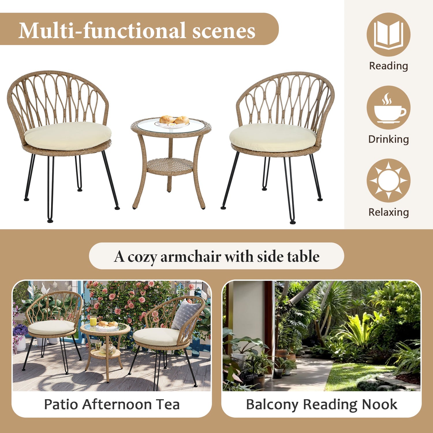 Parisian Lightweight PE Rattan Outdoor Bistro Set
