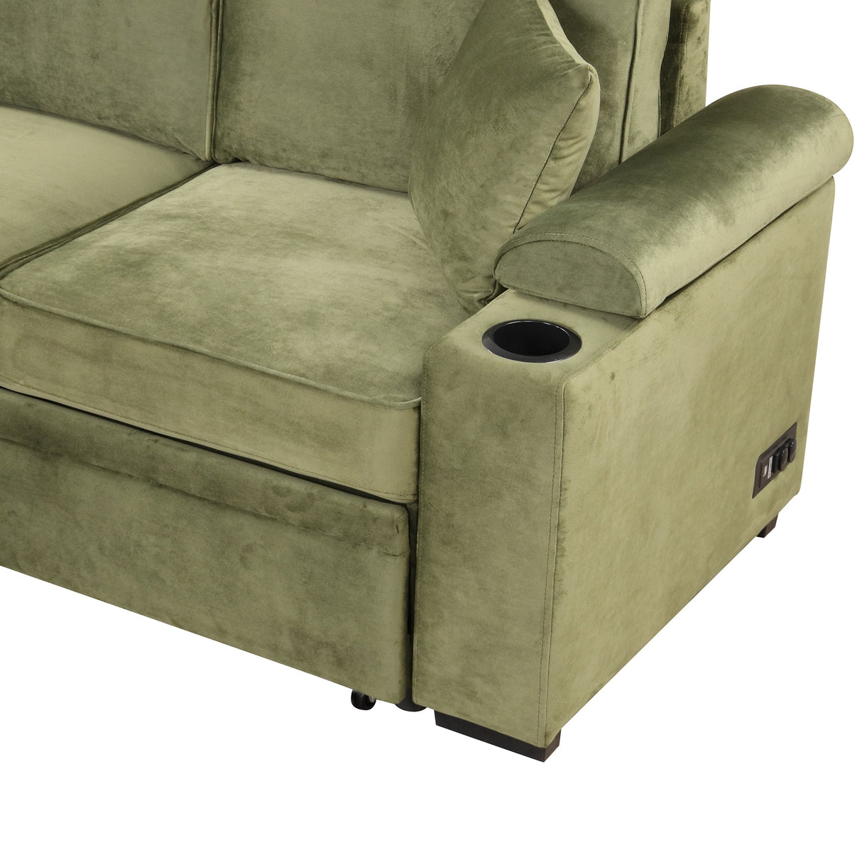 Virginia Green Velvet Convertible Sleeper Sofa with Hidden Storage Ottoman
