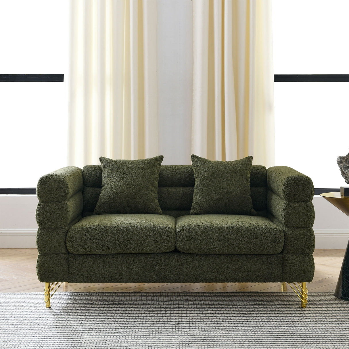Oversized 2 Seater Sectional Sofa With Deep Seating And 2 Pillows