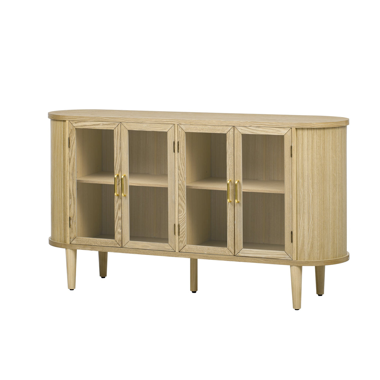 Wood Buffet Cabinet with Glass Doors and Adjustable Shelves