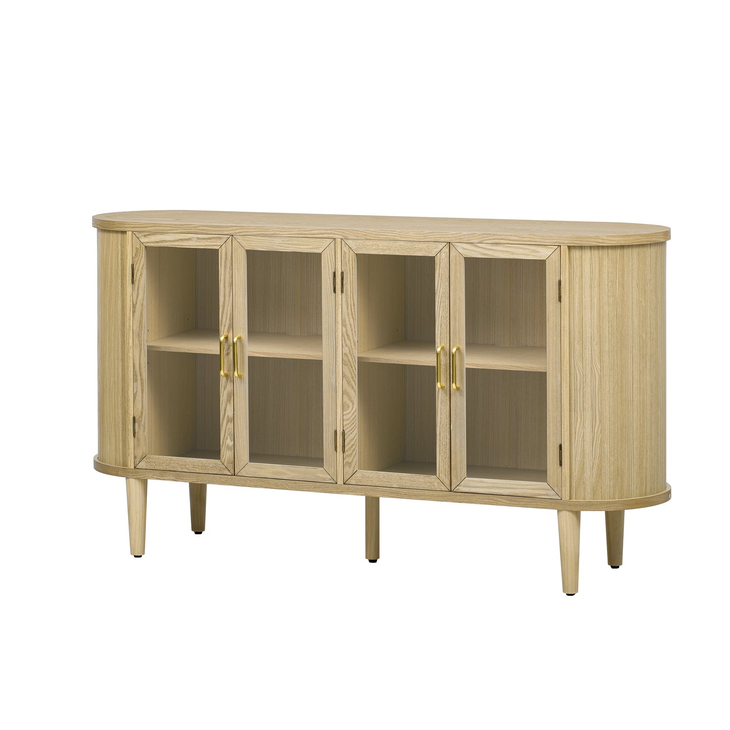 Wood Buffet Cabinet with Glass Doors and Adjustable Shelves