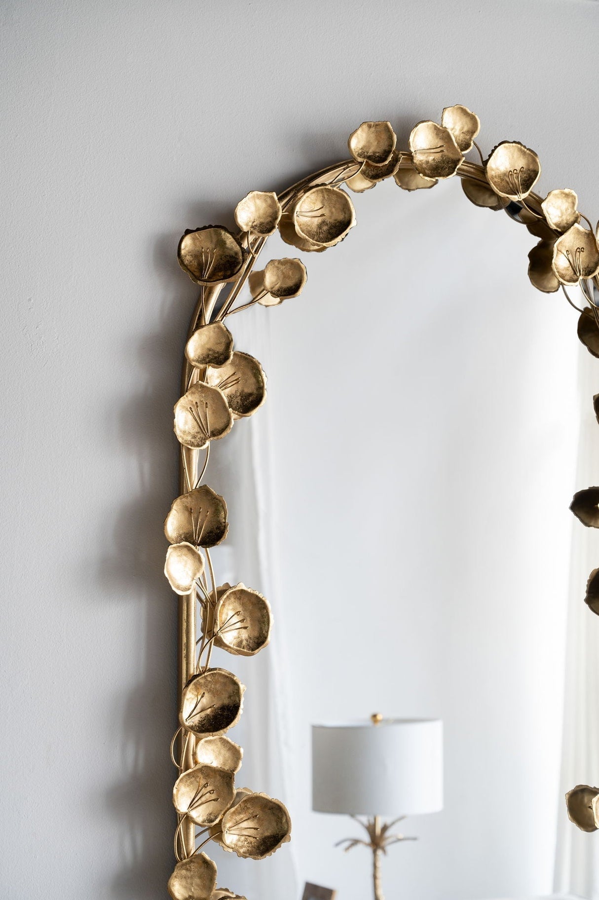 Full Length Arched Wall Mirror With Gold Leaf Accents