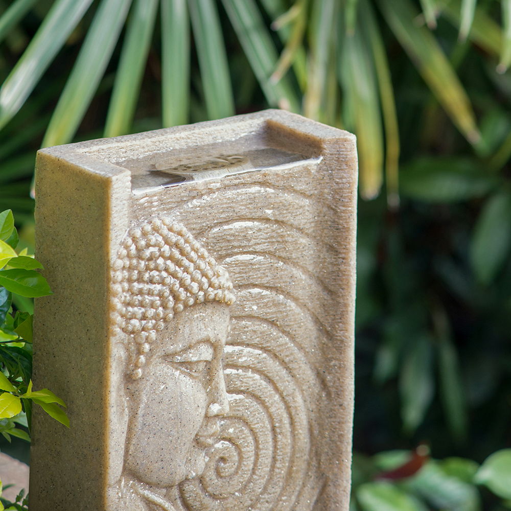 Indoor Buddha Water Fountain Polyresin Tabletop Fountain with LED Light - Beige