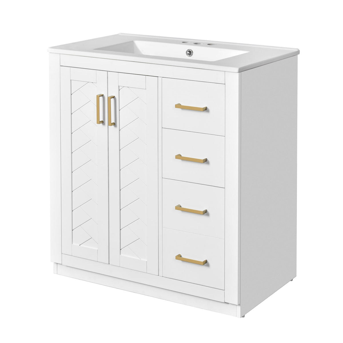Bathroom Vanity with Ceramic Sink and Storage Cabinet - Dark Green, White, Black, or Blue