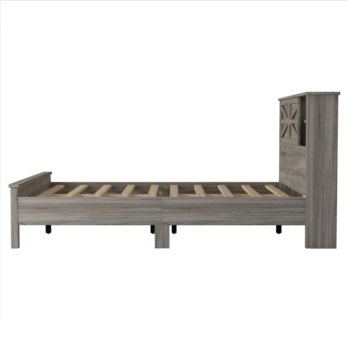3-Pieces Bedroom Set Queen Size Farmhouse Platform Bed with Storage Headboard and Charging Station