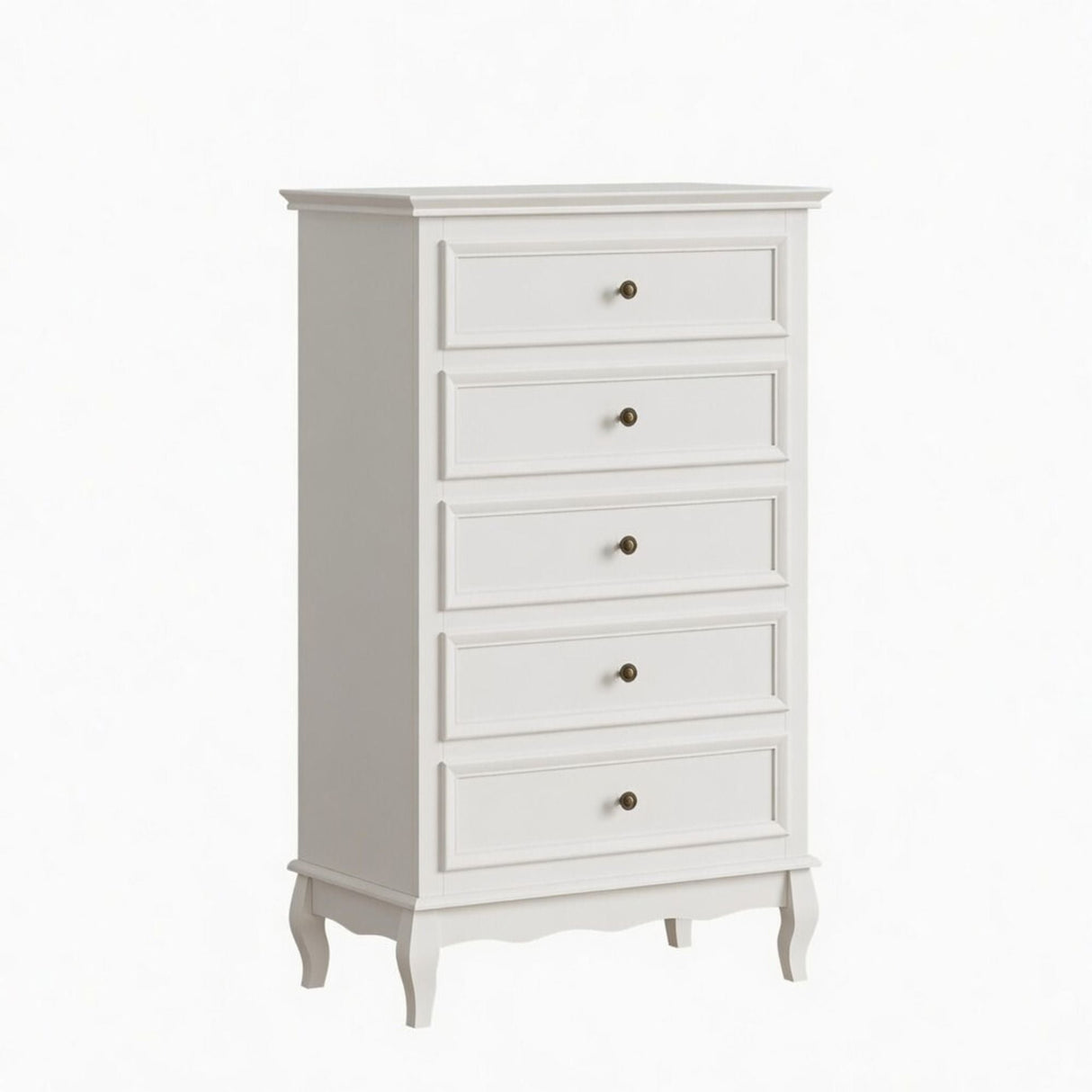 5 Drawer Tall Wide Chest Of Drawers - White