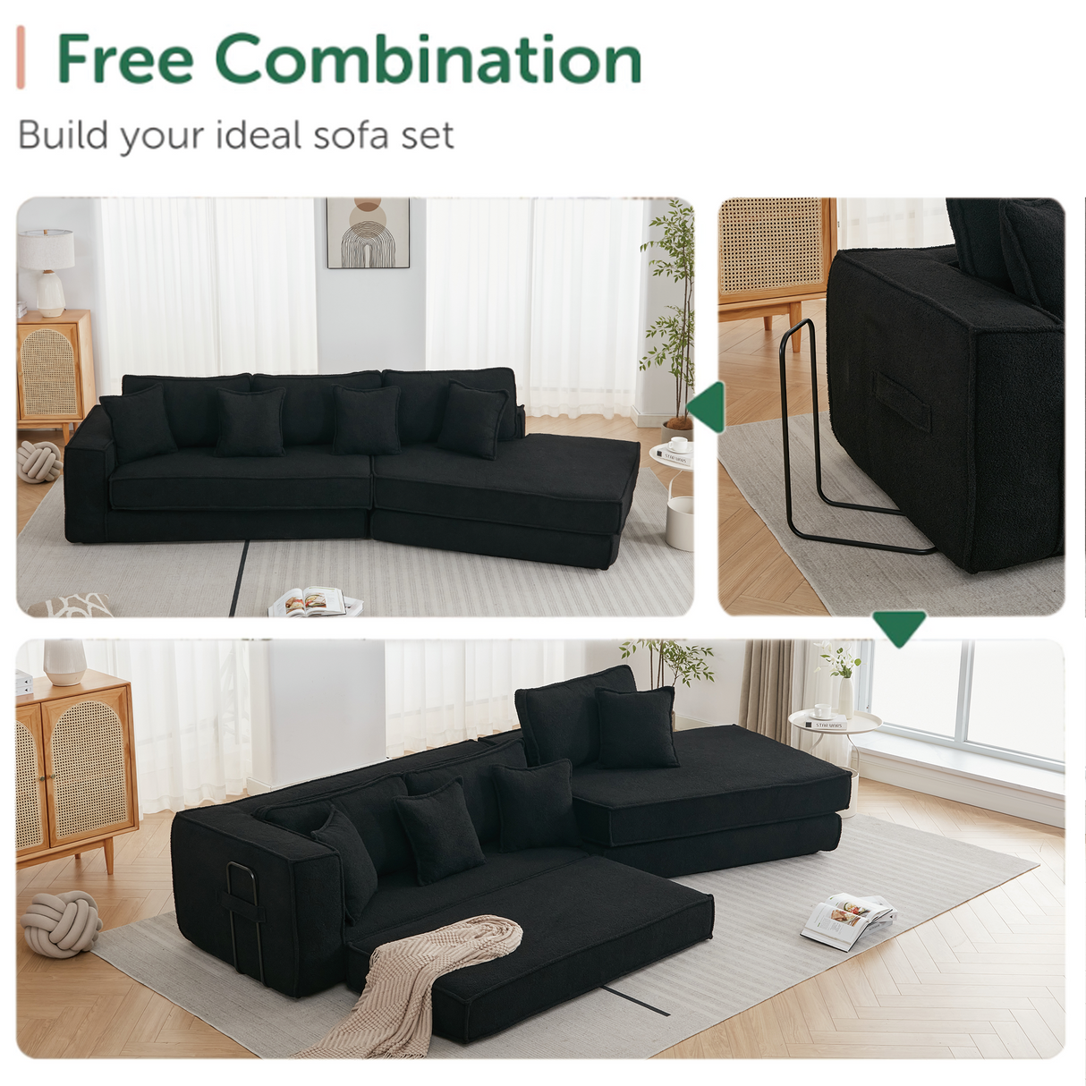 Folding Convertible Out Sleeper Sofa Bed 3-Seat Black