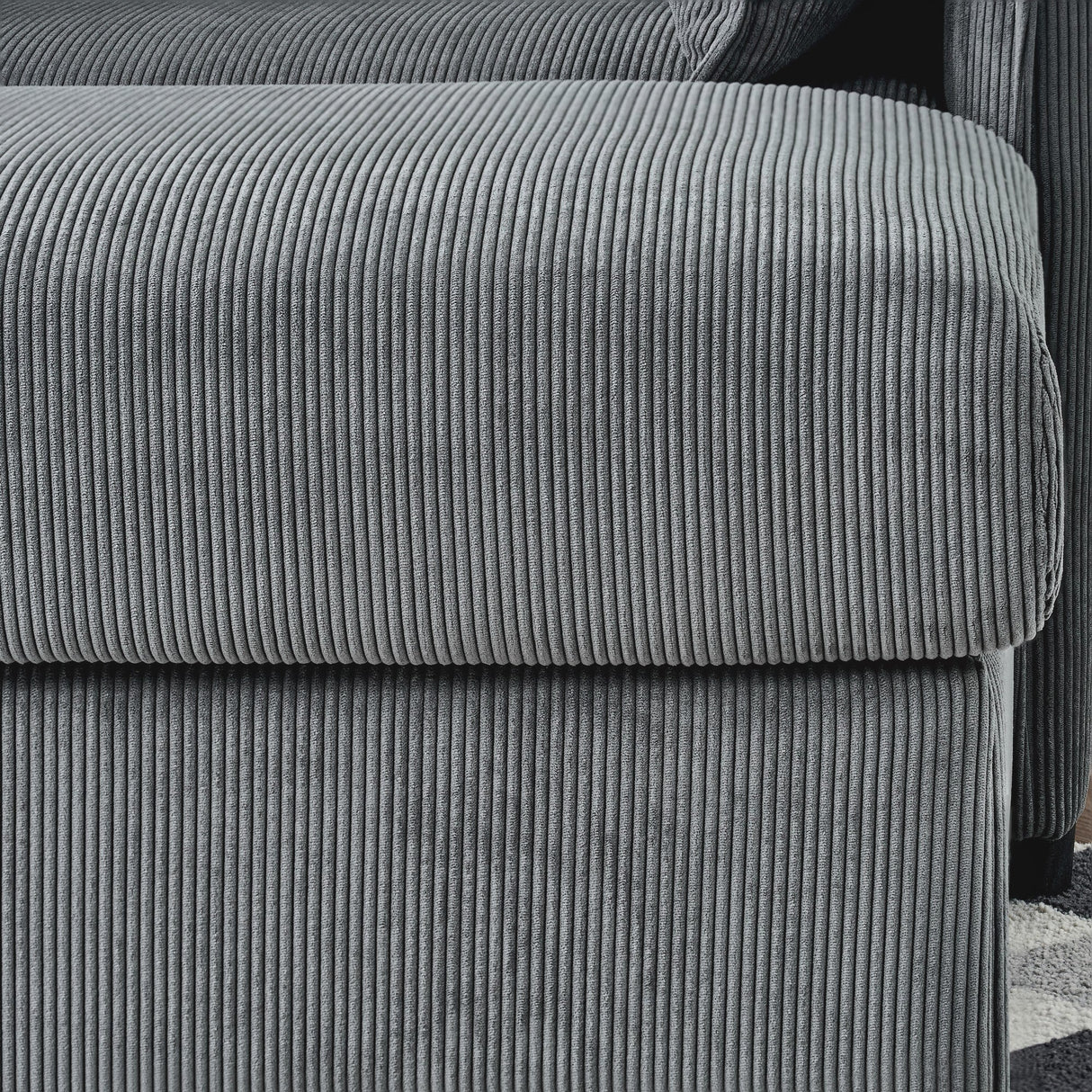 Comfy Corduroy Oversized Chaise Lounge Chair with Ottoman and Storage