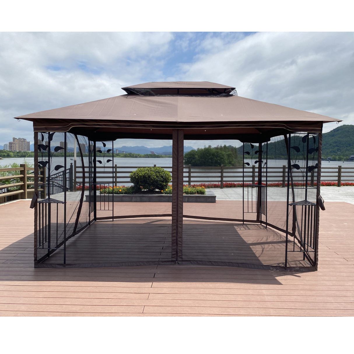 13 x 10 ft Patio Gazebo Tent with Ventilated Double Roof and Mosquito Net