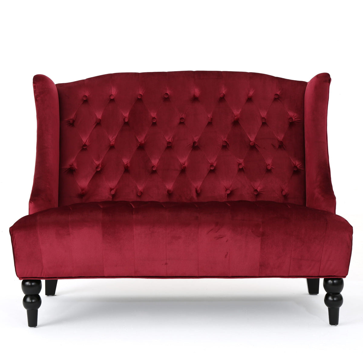 Upholstered Loveseat with Wing Back and Diamond Tufting - Multiple Colors