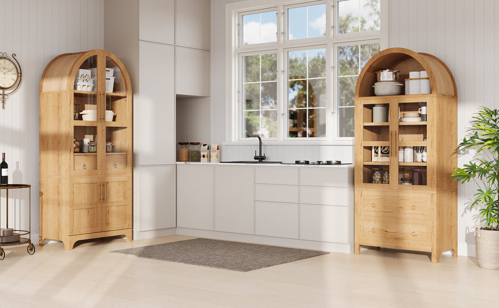 K&K 71' Tall Arched Kitchen Pantry Cabinet with Adjustable Shelves