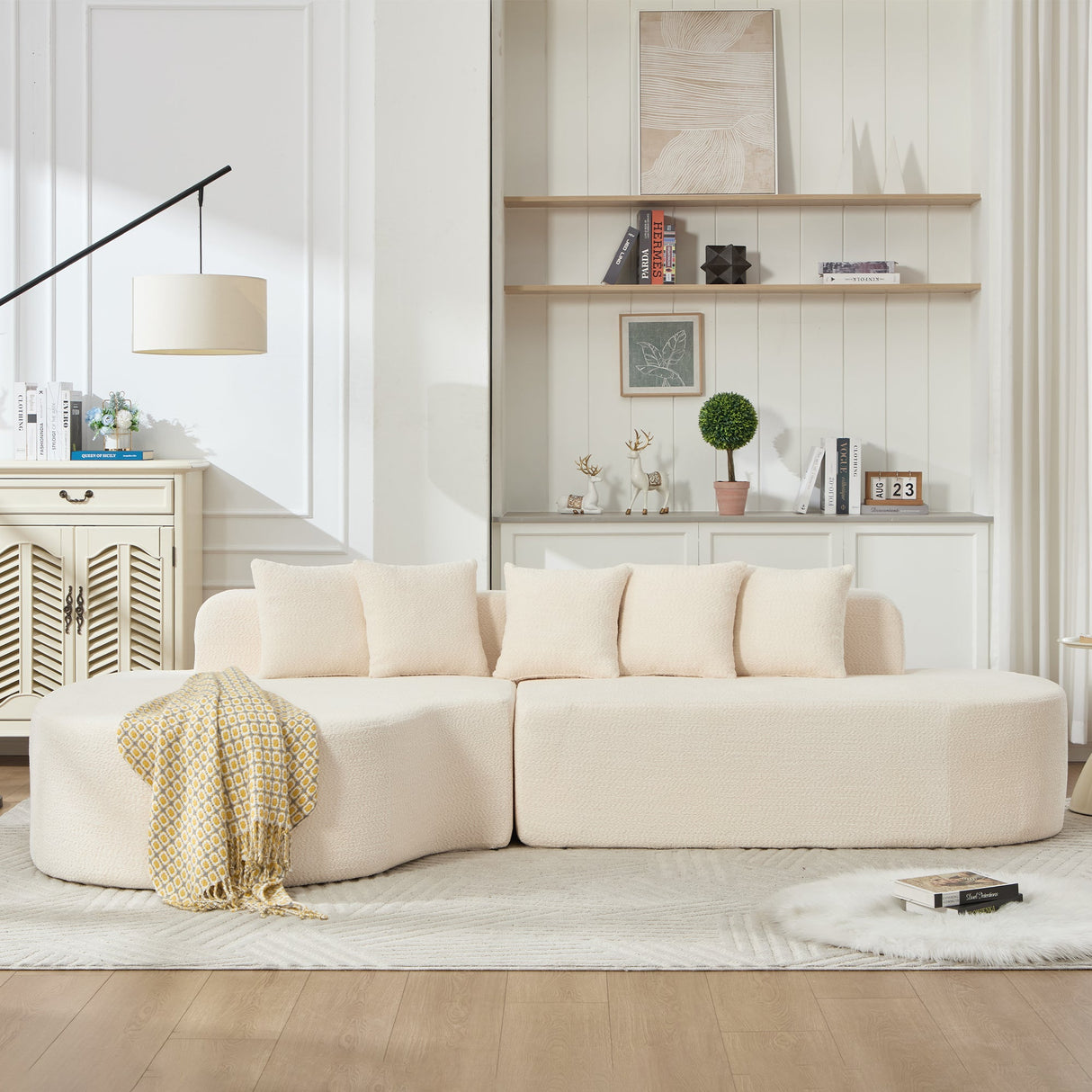 110.2'' Curved Sectional Sofa with 5 Pillows - Ivory