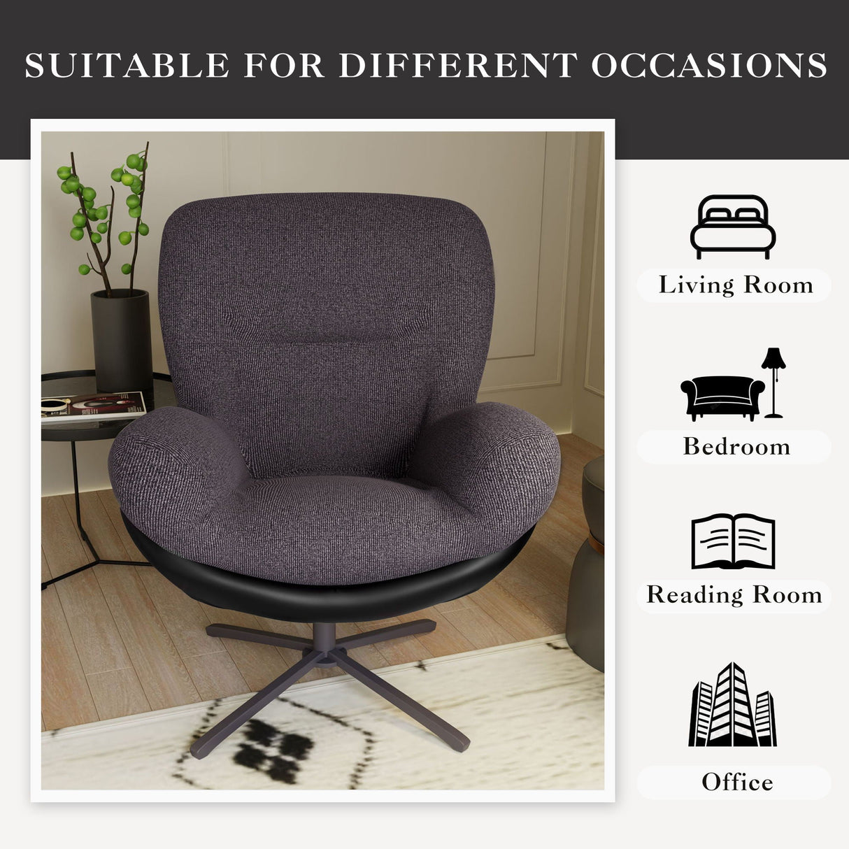 360° Swivel Office Chair, No Wheels