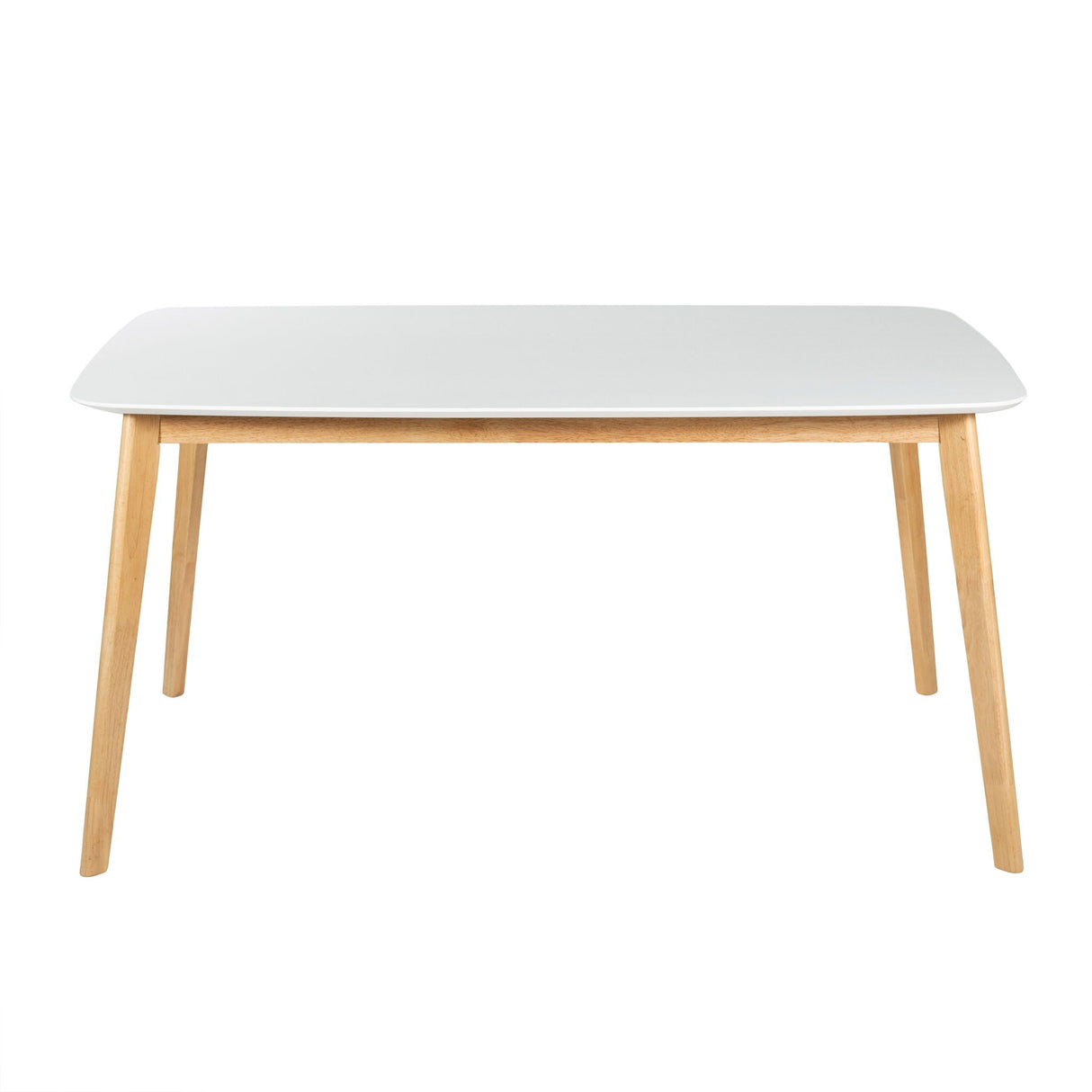 Dining Table With Splayed Rubberwood Legs & Faux Wood Tabletop, Mid Century Modern - White Oak