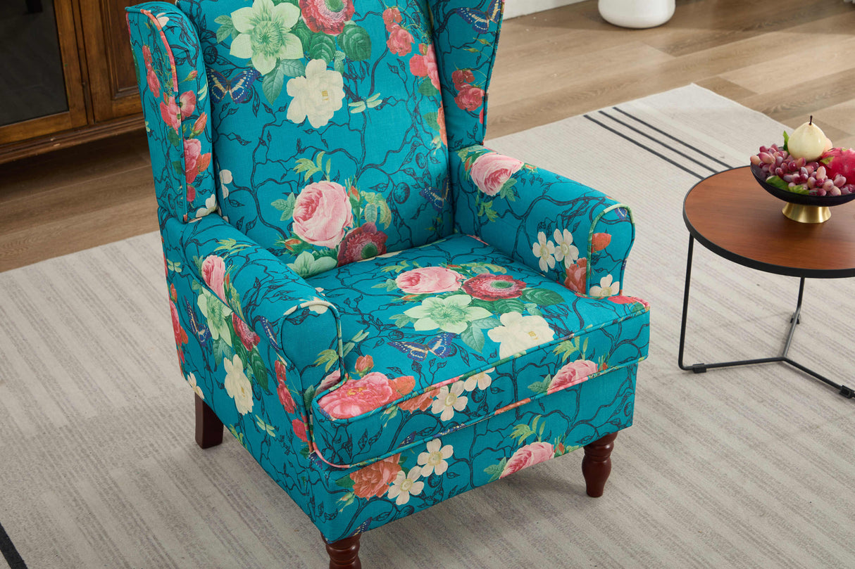 Modern Accent Chair with Retro Wood Legs - Floral