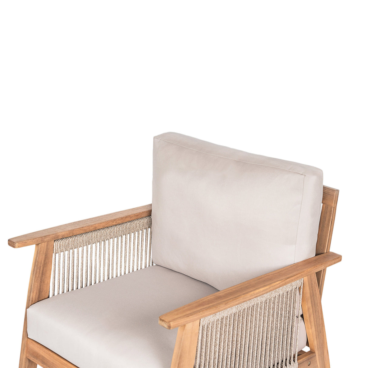 Outdoor Acacia Wood and Rope Patio Chair with Cushions (Set of 2)