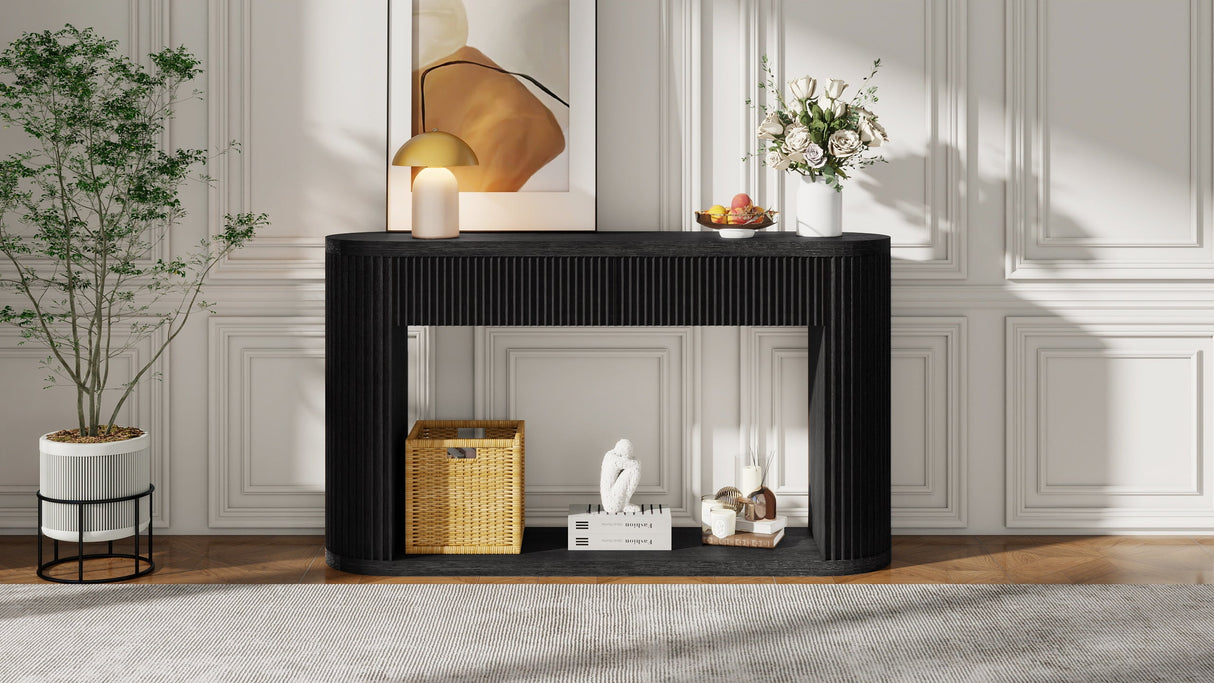 TREXM Oval Fluted Console Table with 2 Drawers and Bottom Shelf