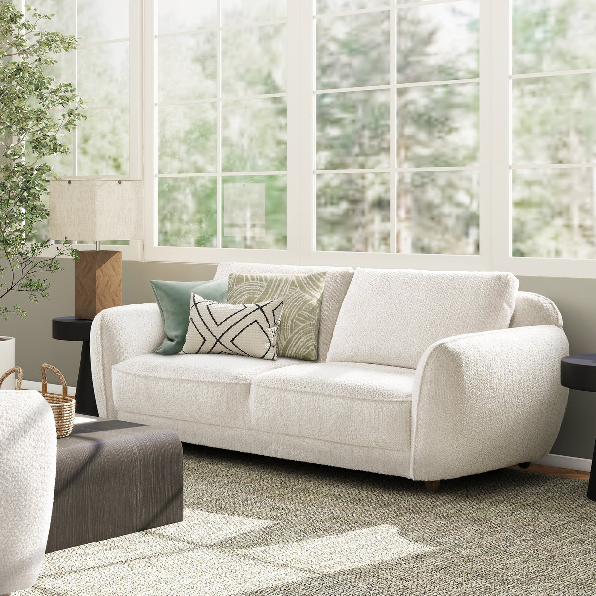 Sharon 84' Puffy Arm Sofa, Alpaca Off-White Chenille