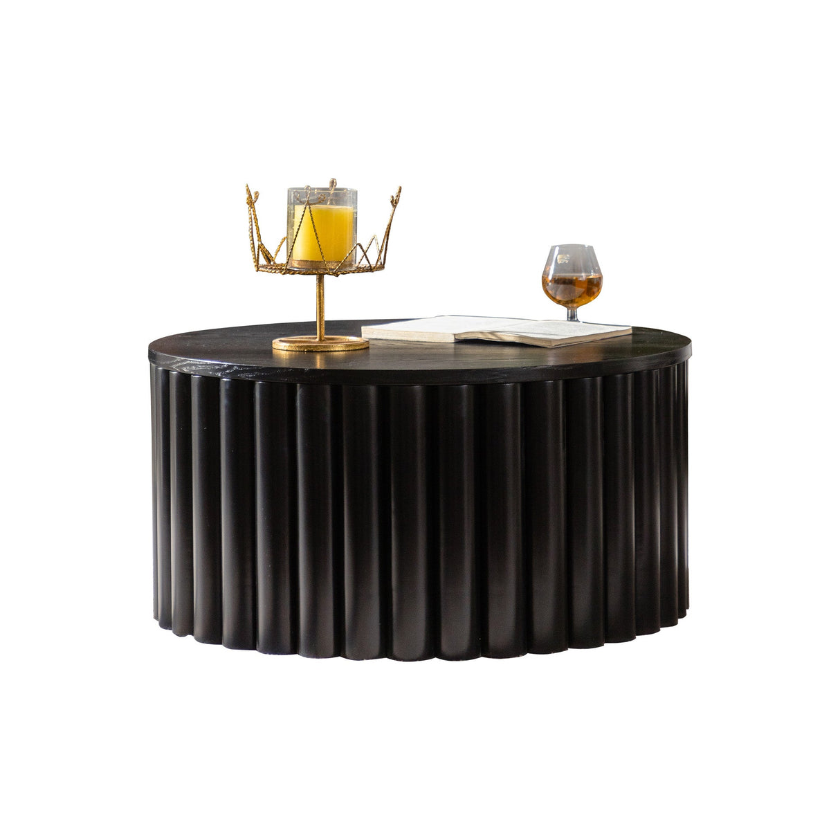 Round Coffee Table With Lift Handcrafted Relief