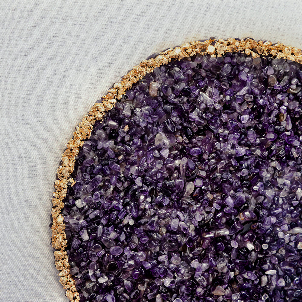 Elegant Shadow Box Duo Wall Art with Purple Amethyst Crystals - Neutral/Gold